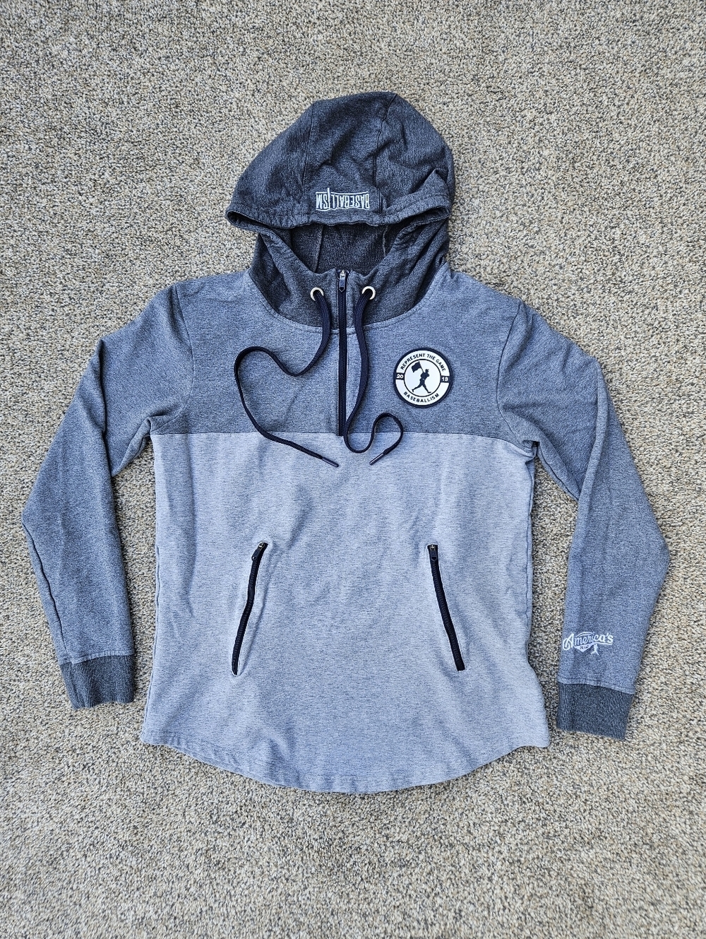 Baseballism Pullover Hoodie Gray Black Sweatshirt Jacket Mens Size Small